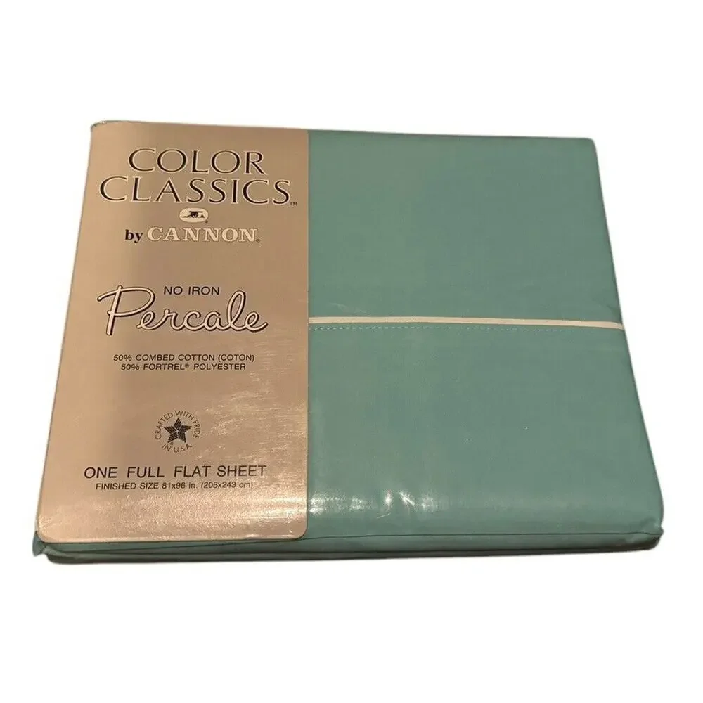 VTG Percale Full Flat‎ Bed Sheet (1) Turquoise Cannon Color Classics NEW SEALED